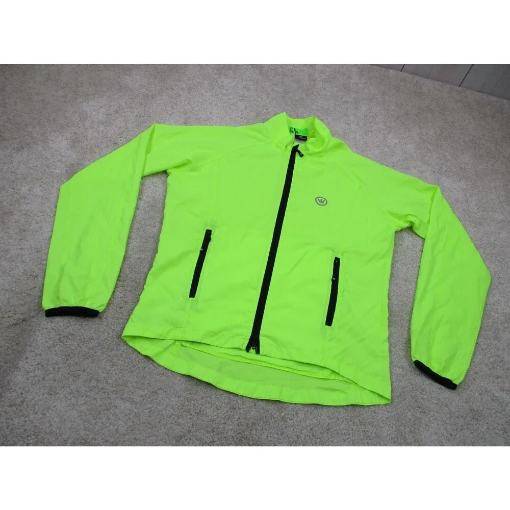 Canari Cycling Jacket Men Small Neon Yellow High Visibility Long Sleeve Full Zip
